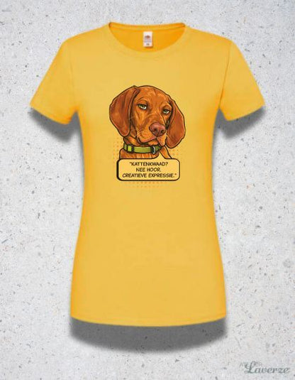 Dames T-shirt met V-hals / Kattenkwaad