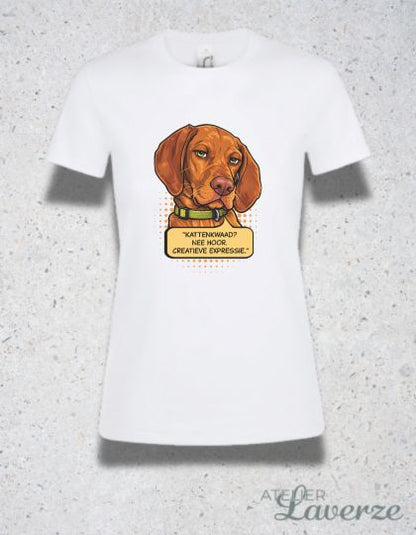 Dames T-shirt met V-hals / Kattenkwaad
