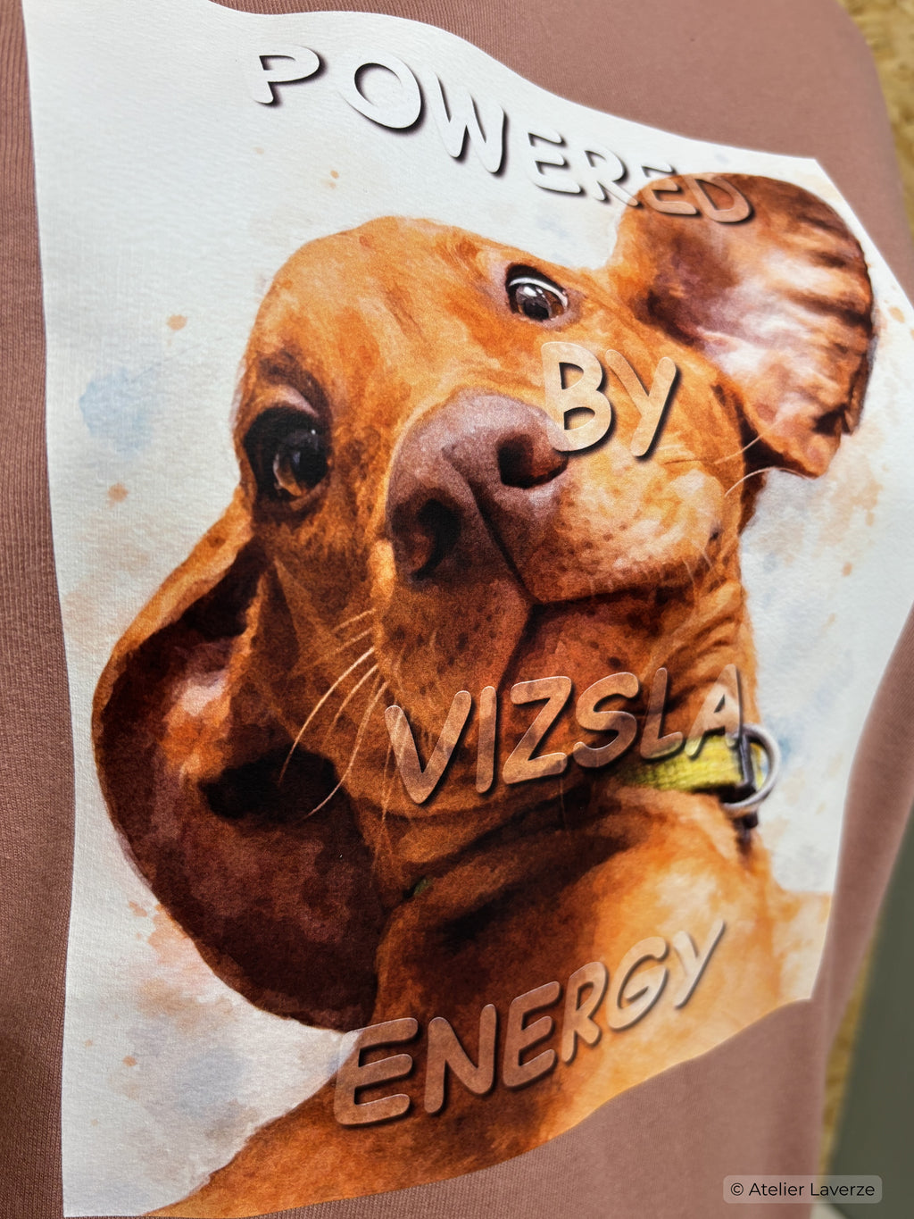 Heren sweater met bedrukking: Powered by Vizsla energy