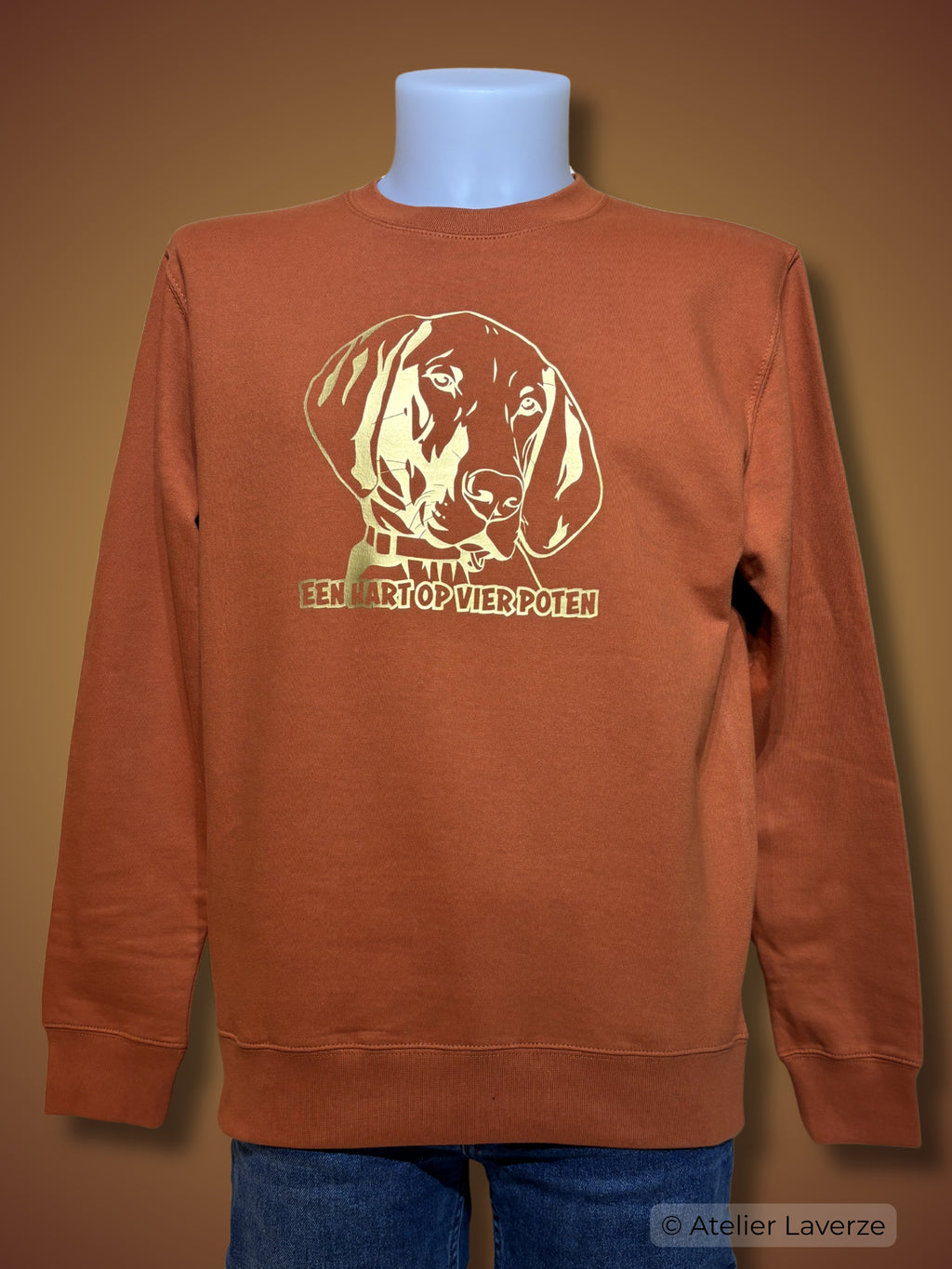 Heren sweater met bedrukking: Hart op vier poten